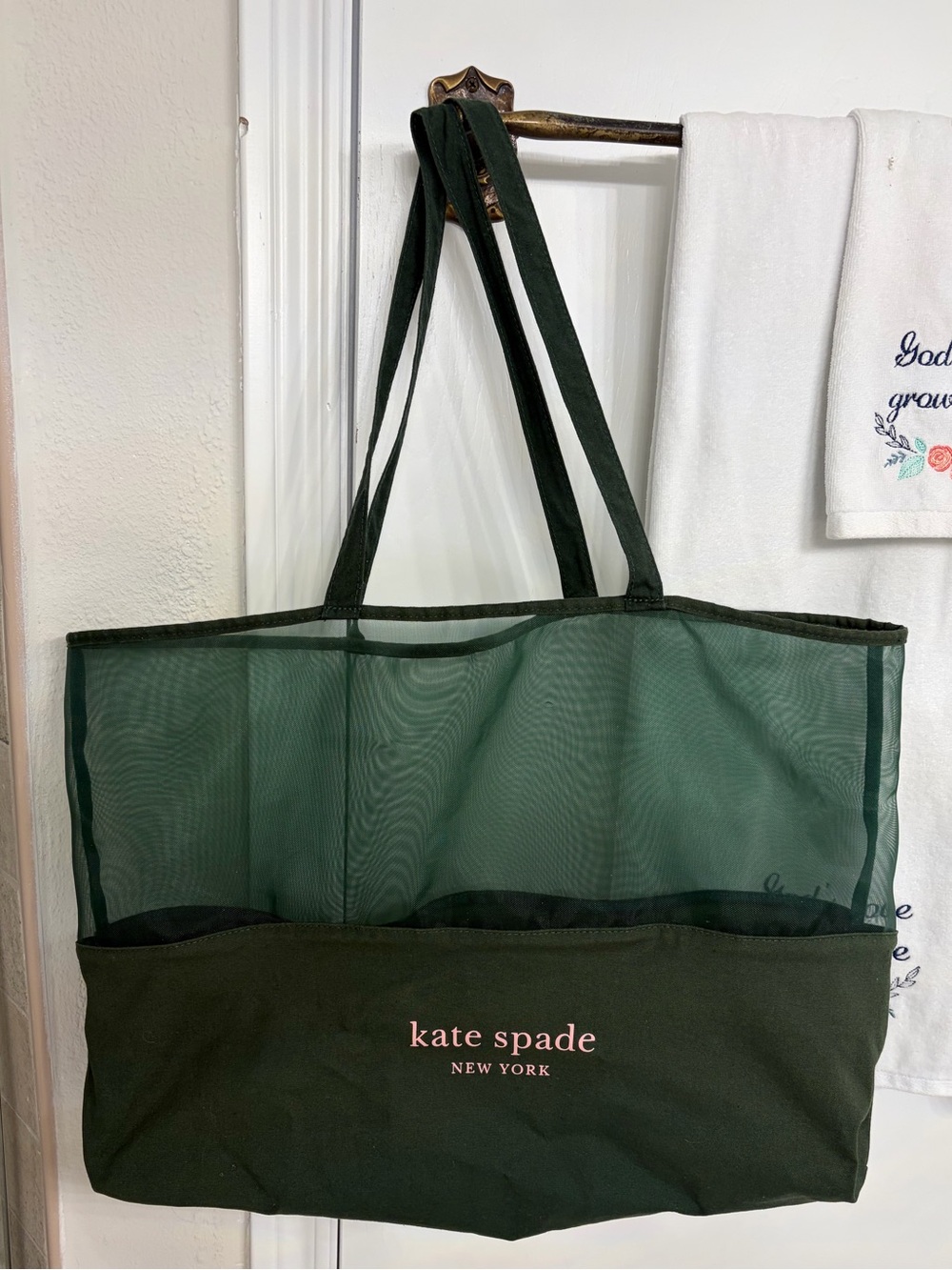 Kate Spade PreOwned & PreLoved Tote Beach Mesh Fabric Large Green & Pink Bag